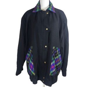 Vintage 80s Suzelle Women’s Full-Zip Jacket with Multicolor Plaid Accent‎